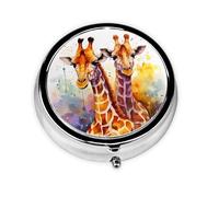Pill Case Watercolor Giraffes Round Pill Box Daily 3 Compartment Travel Pill Container for Pocket Purse Portable Medicine Cod Liver Oil Storage Box 3 Times a Day Pill Organizer