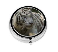 Pill Case White Bengal Tiger Round Pill Box Daily 3 Compartment Travel Pill Container for Pocket Purse Portable Medicine Cod Liver Oil Storage Box 3 Times a Day Pill Organizer