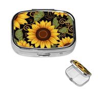 Pill Case with Mirror Retro 2 Compartment Pill Box Beautiful Sunflower Small Pill Organizer for Purse or Pocket Decorative Metal Medicine Vitamin Organizer Unique Gifts