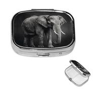 Pill Case with Mirror Retro 2 Compartment Pill Box Black and White Elephant Small Pill Organizer for Purse or Pocket Decorative Metal Medicine Vitamin Organizer Unique Gifts