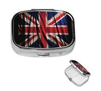 Pill Case with Mirror Retro 2 Compartment Pill Box British Flag on Black Background Small Pill Organizer for Purse or Pocket Decorative Metal Medicine Vitamin Organizer Unique Gifts