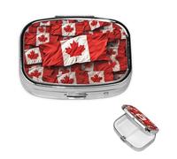 Pill Case with Mirror Retro 2 Compartment Pill Box Canadian Flag Small Pill Organizer for Purse or Pocket Decorative Metal Medicine Vitamin Organizer Unique Gifts