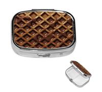 Pill Case with Mirror Retro 2 Compartment Pill Box Chocolate Waffles Small Pill Organizer for Purse or Pocket Decorative Metal Medicine Vitamin Organizer Unique Gifts