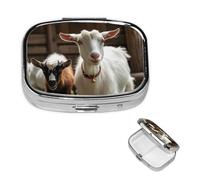 Pill Case with Mirror Retro 2 Compartment Pill Box Cute Goat Small Pill Organizer for Purse or Pocket Decorative Metal Medicine Vitamin Organizer Unique Gifts