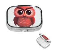Pill Case with Mirror Retro 2 Compartment Pill Box Cute red owl Small Pill Organizer for Purse or Pocket Decorative Metal Medicine Vitamin Organizer Unique Gifts