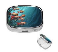 Pill Case with Mirror Retro 2 Compartment Pill Box Fish Aquarium Small Pill Organizer for Purse or Pocket Decorative Metal Medicine Vitamin Organizer Unique Gifts