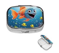 Pill Case with Mirror Retro 2 Compartment Pill Box Fish Under The Sea Small Pill Organizer for Purse or Pocket Decorative Metal Medicine Vitamin Organizer Unique Gifts