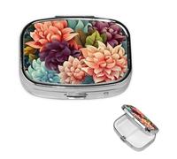 Pill Case with Mirror Retro 2 Compartment Pill Box Flowers as Background Small Pill Organizer for Purse or Pocket Decorative Metal Medicine Vitamin Organizer Unique Gifts