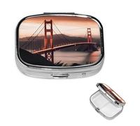 Pill Case with Mirror Retro 2 Compartment Pill Box Golden Gate Bridge Small Pill Organizer for Purse or Pocket Decorative Metal Medicine Vitamin Organizer Unique Gifts