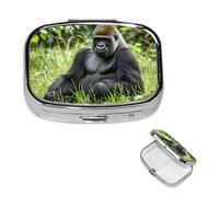 Pill Case with Mirror Retro 2 Compartment Pill Box Gorilla in The Grass Small Pill Organizer for Purse or Pocket Decorative Metal Medicine Vitamin Organizer Unique Gifts