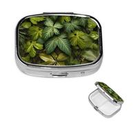 Pill Case with Mirror Retro 2 Compartment Pill Box Green Leaves and Plants Small Pill Organizer for Purse or Pocket Decorative Metal Medicine Vitamin Organizer Unique Gifts