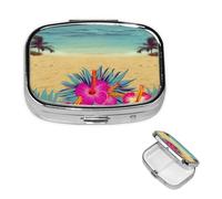 Pill Case with Mirror Retro 2 Compartment Pill Box Hello Hawaii Small Pill Organizer for Purse or Pocket Decorative Metal Medicine Vitamin Organizer Unique Gifts