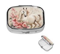 Pill Case with Mirror Retro 2 Compartment Pill Box Horse Image Small Pill Organizer for Purse or Pocket Decorative Metal Medicine Vitamin Organizer Unique Gifts