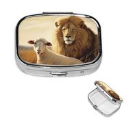 Pill Case with Mirror Retro 2 Compartment Pill Box Lion Sheep Small Pill Organizer for Purse or Pocket Decorative Metal Medicine Vitamin Organizer Unique Gifts