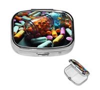 Pill Case with Mirror Retro 2 Compartment Pill Box Medicine Pills Small Pill Organizer for Purse or Pocket Decorative Metal Medicine Vitamin Organizer Unique Gifts