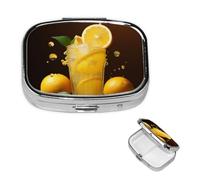 Pill Case with Mirror Retro 2 Compartment Pill Box Orange Lemonade Small Pill Organizer for Purse or Pocket Decorative Metal Medicine Vitamin Organizer Unique Gifts