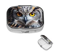 Pill Case with Mirror Retro 2 Compartment Pill Box Owl Head Portrait Small Pill Organizer for Purse or Pocket Decorative Metal Medicine Vitamin Organizer Unique Gifts