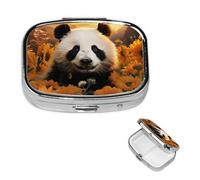 Pill Case with Mirror Retro 2 Compartment Pill Box Panda and Sunflower Small Pill Organizer for Purse or Pocket Decorative Metal Medicine Vitamin Organizer Unique Gifts