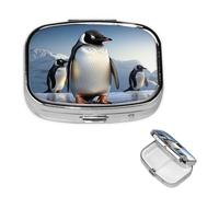 Pill Case with Mirror Retro 2 Compartment Pill Box Penguin Small Pill Organizer for Purse or Pocket Decorative Metal Medicine Vitamin Organizer Unique Gifts