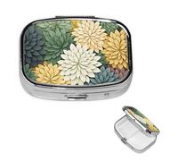 Pill Case with Mirror Retro 2 Compartment Pill Box Petals Garden Leaves Small Pill Organizer for Purse or Pocket Decorative Metal Medicine Vitamin Organizer Unique Gifts