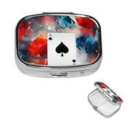 Pill Case with Mirror Retro 2 Compartment Pill Box Polygonal Playing Cards Small Pill Organizer for Purse or Pocket Decorative Metal Medicine Vitamin Organizer Unique Gifts