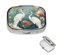 Pill Case with Mirror Retro 2 Compartment Pill Box Red Heads Cranes Small Pill Organizer for Purse or Pocket Decorative Metal Medicine Vitamin Organizer Unique Gifts