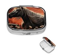 Pill Case with Mirror Retro 2 Compartment Pill Box Romantic Mustang Small Pill Organizer for Purse or Pocket Decorative Metal Medicine Vitamin Organizer Unique Gifts