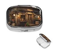 Pill Case with Mirror Retro 2 Compartment Pill Box Rustic Wooden Store Small Pill Organizer for Purse or Pocket Decorative Metal Medicine Vitamin Organizer Unique Gifts