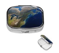 Pill Case with Mirror Retro 2 Compartment Pill Box View from Space America Small Pill Organizer for Purse or Pocket Decorative Metal Medicine Vitamin Organizer Unique Gifts