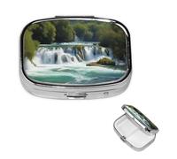 Pill Case with Mirror Retro 2 Compartment Pill Box Waterfalls on Krka River Small Pill Organizer for Purse or Pocket Decorative Metal Medicine Vitamin Organizer Unique Gifts
