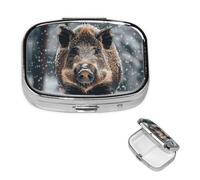 Pill Case with Mirror Retro 2 Compartment Pill Box Wild Boar Small Pill Organizer for Purse or Pocket Decorative Metal Medicine Vitamin Organizer Unique Gifts