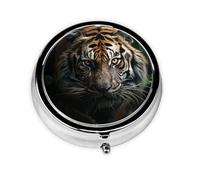 Pill Case with Mirror Retro 3 Compartment Pill Box A Tiger in The Dark Small Pill Organizer for Purse or Pocket Decorative Metal Medicine Vitamin Organizer Unique Gifts