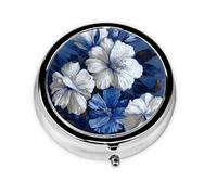 Pill Case with Mirror Retro 3 Compartment Pill Box Big Blue and White Flowers Small Pill Organizer for Purse or Pocket Decorative Metal Medicine Vitamin Organizer Unique Gifts