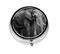 Pill Case with Mirror Retro 3 Compartment Pill Box Black and White Elephant Image Small Pill Organizer for Purse or Pocket Decorative Metal Medicine Vitamin Organizer Unique Gifts