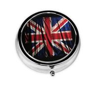 Pill Case with Mirror Retro 3 Compartment Pill Box British Flag on Black Background Small Pill Organizer for Purse or Pocket Decorative Metal Medicine Vitamin Organizer Unique Gifts