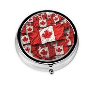 Pill Case with Mirror Retro 3 Compartment Pill Box Canadian Flag Small Pill Organizer for Purse or Pocket Decorative Metal Medicine Vitamin Organizer Unique Gifts