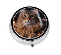 Pill Case with Mirror Retro 3 Compartment Pill Box Cat Hanging Christmas Lights Small Pill Organizer for Purse or Pocket Decorative Metal Medicine Vitamin Organizer Unique Gifts