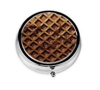 Pill Case with Mirror Retro 3 Compartment Pill Box Chocolate Waffles Small Pill Organizer for Purse or Pocket Decorative Metal Medicine Vitamin Organizer Unique Gifts