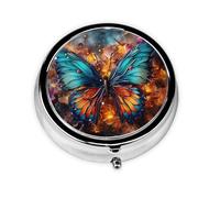 Pill Case with Mirror Retro 3 Compartment Pill Box Color Butterfly Background Small Pill Organizer for Purse or Pocket Decorative Metal Medicine Vitamin Organizer Unique Gifts
