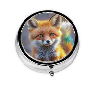 Pill Case with Mirror Retro 3 Compartment Pill Box Cute Animal Fox Small Pill Organizer for Purse or Pocket Decorative Metal Medicine Vitamin Organizer Unique Gifts