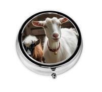 Pill Case with Mirror Retro 3 Compartment Pill Box Cute Goat Small Pill Organizer for Purse or Pocket Decorative Metal Medicine Vitamin Organizer Unique Gifts