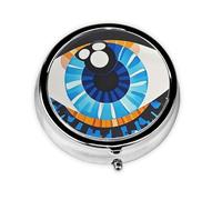 Pill Case with Mirror Retro 3 Compartment Pill Box Evil Eye Small Pill Organizer for Purse or Pocket Decorative Metal Medicine Vitamin Organizer Unique Gifts