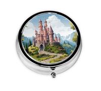 Pill Case with Mirror Retro 3 Compartment Pill Box Fairy Tale Castle Small Pill Organizer for Purse or Pocket Decorative Metal Medicine Vitamin Organizer Unique Gifts