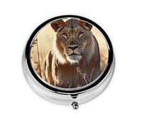 Pill Case with Mirror Retro 3 Compartment Pill Box Female Lion Small Pill Organizer for Purse or Pocket Decorative Metal Medicine Vitamin Organizer Unique Gifts