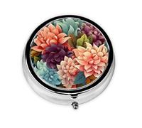 Pill Case with Mirror Retro 3 Compartment Pill Box Flowers as Background Small Pill Organizer for Purse or Pocket Decorative Metal Medicine Vitamin Organizer Unique Gifts