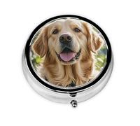Pill Case with Mirror Retro 3 Compartment Pill Box Golden Retriever Small Pill Organizer for Purse or Pocket Decorative Metal Medicine Vitamin Organizer Unique Gifts