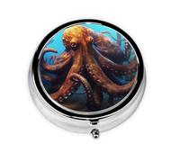 Pill Case with Mirror Retro 3 Compartment Pill Box Huge Octopus Small Pill Organizer for Purse or Pocket Decorative Metal Medicine Vitamin Organizer Unique Gifts