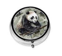 Pill Case with Mirror Retro 3 Compartment Pill Box Ink Painting Panda Small Pill Organizer for Purse or Pocket Decorative Metal Medicine Vitamin Organizer Unique Gifts
