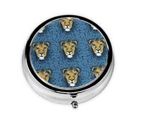 Pill Case with Mirror Retro 3 Compartment Pill Box Lion Lions Head Lion Kids Blue Small Pill Organizer for Purse or Pocket Decorative Metal Medicine Vitamin Organizer Unique Gifts