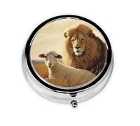 Pill Case with Mirror Retro 3 Compartment Pill Box Lion Sheep Small Pill Organizer for Purse or Pocket Decorative Metal Medicine Vitamin Organizer Unique Gifts